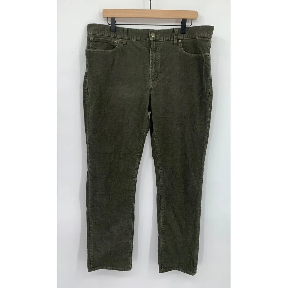 J Crew Corduroy Pants Mens 36x30 Green Corduroy Slim Fit Flex Fall Preppy